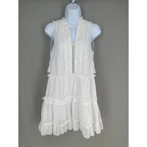 Red Carter Dress Womens XS White Mini Swim Cover Up Tiered Boho Cottage Beach
